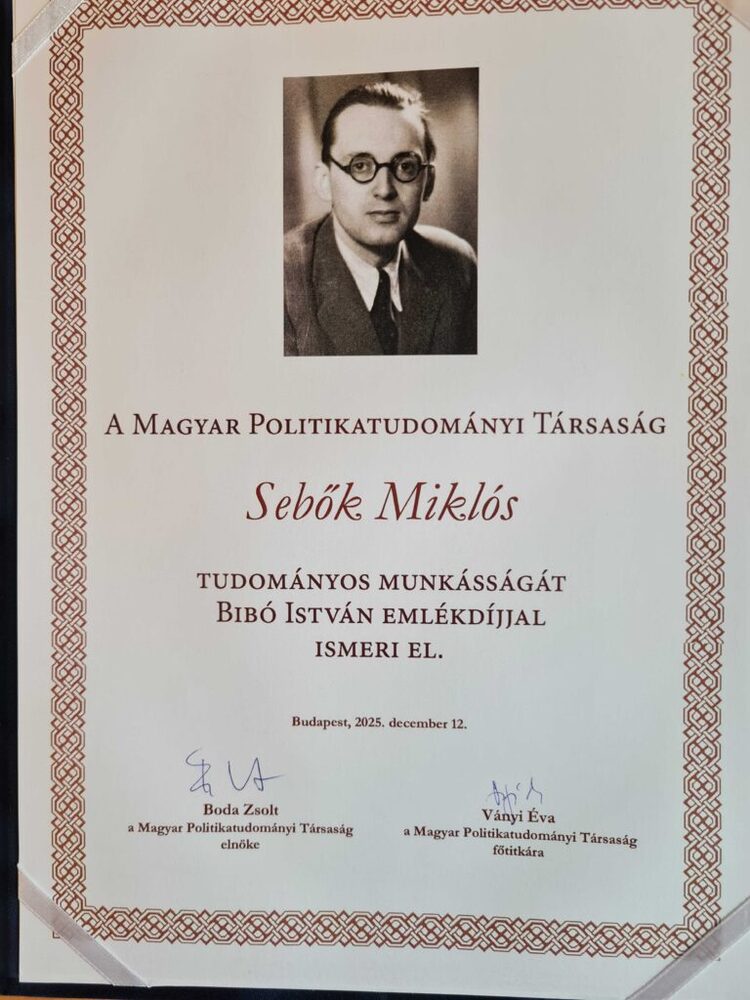 Miklós Sebők honoured with the Bibó István Memorial Prize
