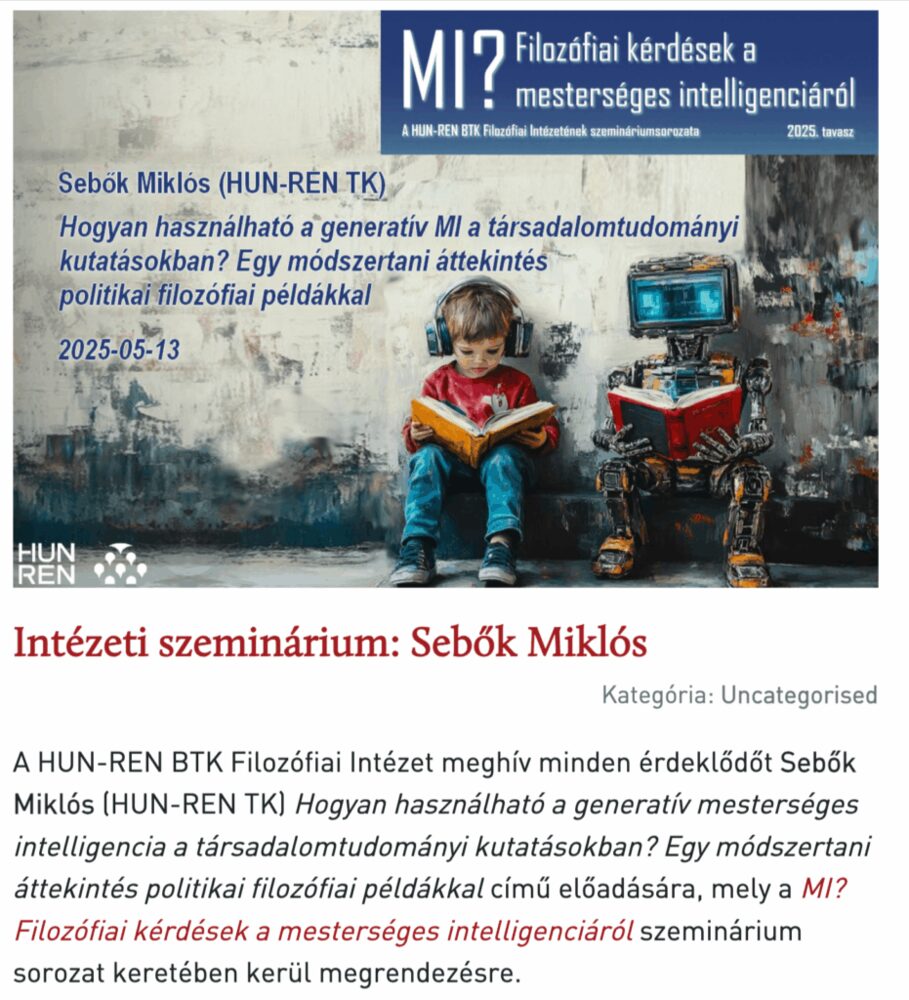 Miklós Sebők’s presentation on Generative AI in the Social Sciences at the Institute of Philosophy