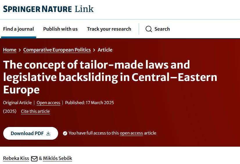 New publication by Rebeka Kiss and Miklós Sebők in Comparative European Politics on tailor-made laws