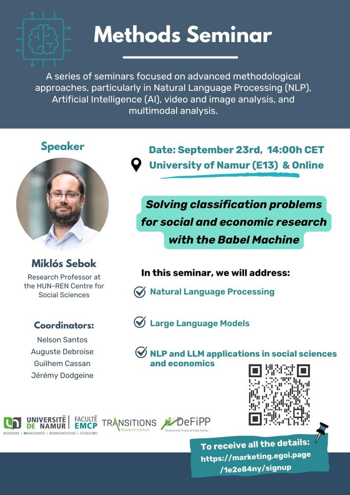 Miklós Sebők’s presentation on AI-supported classification in social research at the University of Namur